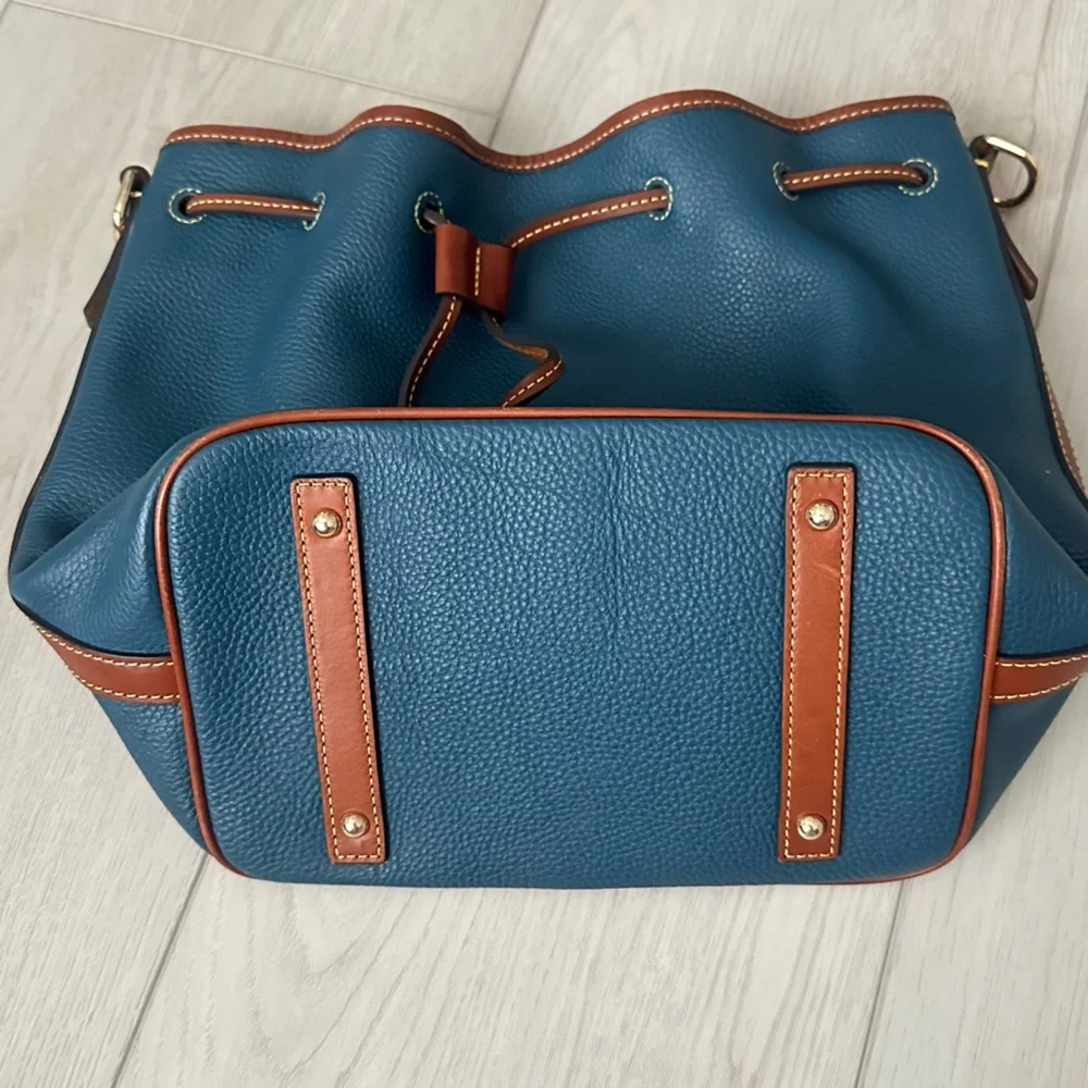 Dooney & Bourke Teal Pebble Leather Drawstring Shoulder Bag and Wallet